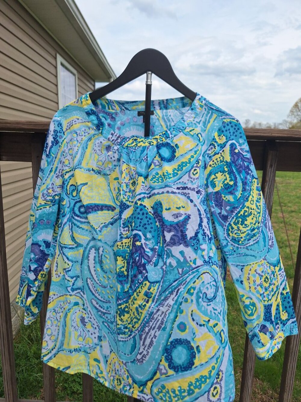 Talbots 3/4 Sleeve Paisley Blue Blouse Sz 14P